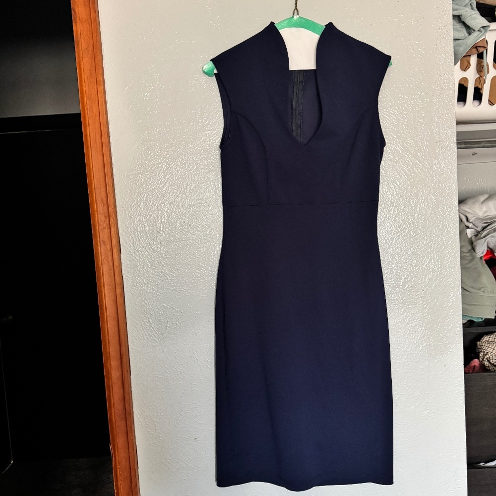 Crece, Dark Blue sleeveless dress with beautiful neckline. Size 2